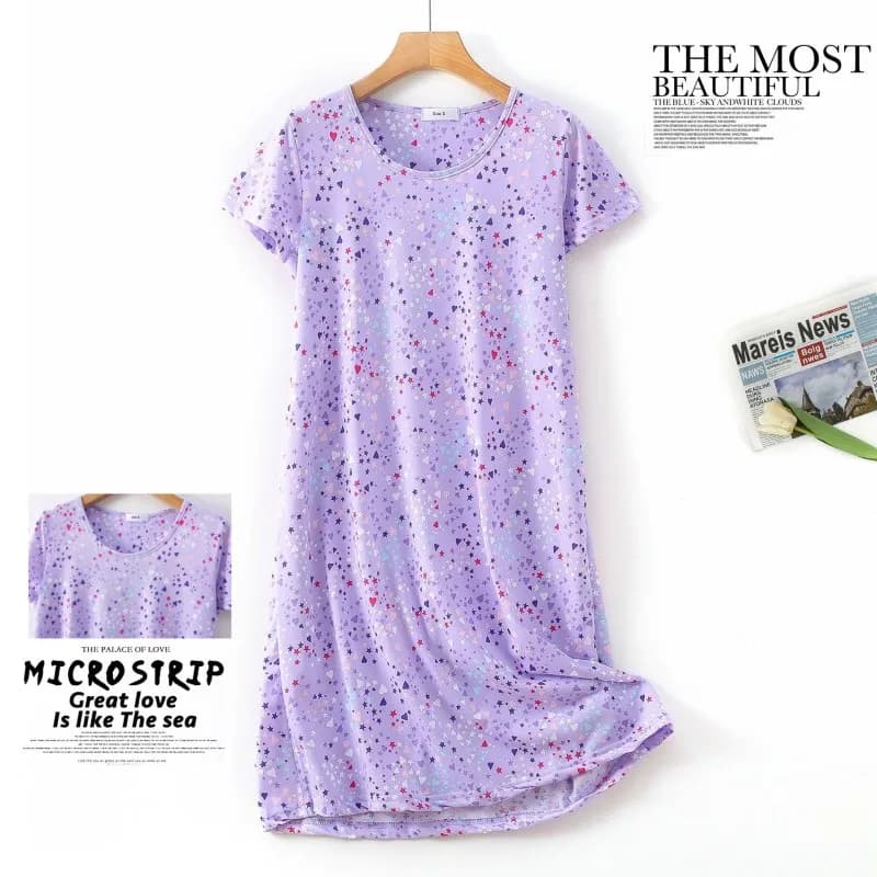 Summer Women Casual Cartoon Sleep Dress Cotton Loungewear Nightgown Female Short Sleeve Top Quality Loosen Home Dress Plus size