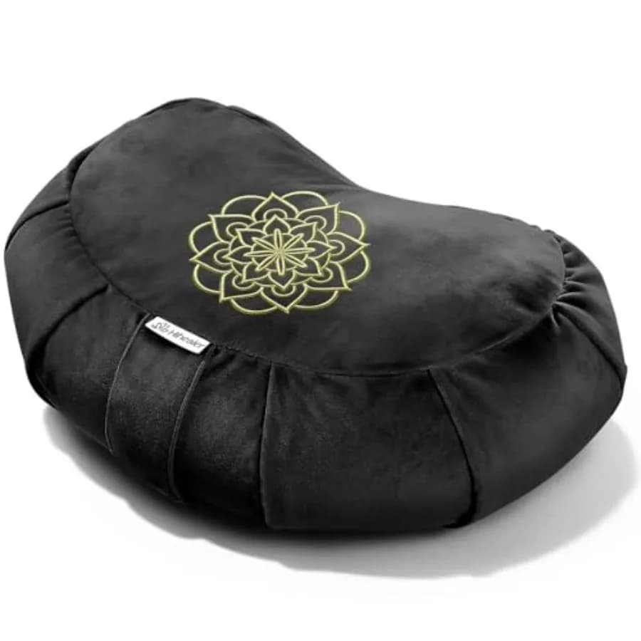 Premium Meditation Cushion - Comfortable Floor Pillow for Adult Traditional Crescent Meditation Pillow Yoga Buckwheat Bolster