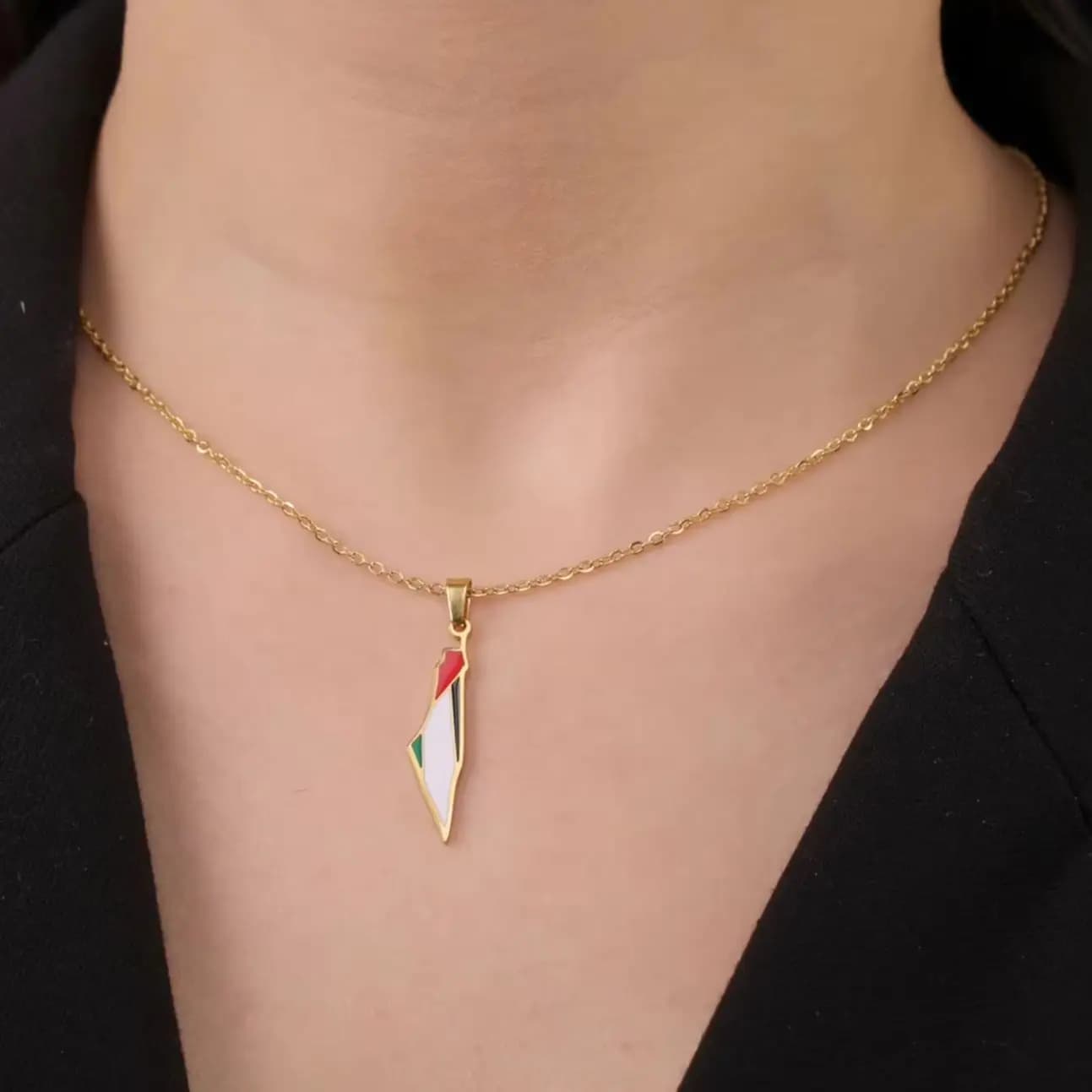 LIKGREAT Stainless Steel Palestine Map Pendant Necklace Gold Color Jewelry Women Choker Drip Oil Geography Neck Chain Wholesale