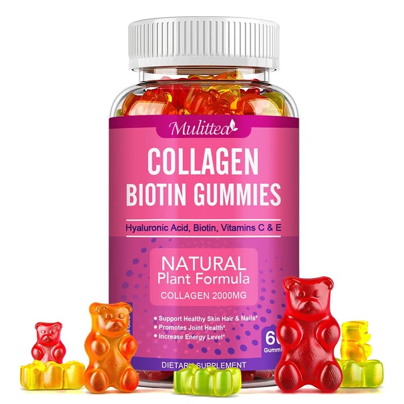Le caramelle gommose al collagene Mulittea con biotina per la cura della pelle per la crescita dei capelli illuminano la pelle e la pelle idrolizzate aiutano le articolazioni dell'osso delle unghie