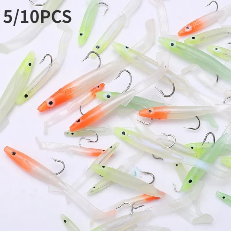 5/10PCS Richiamo Morbido di Pesca Anguilla di Pesce Esche Morbide con Gancio Piccolo Pesce Anguilla Esca Artificiale Acqua Salata Pesca Leurre accessori