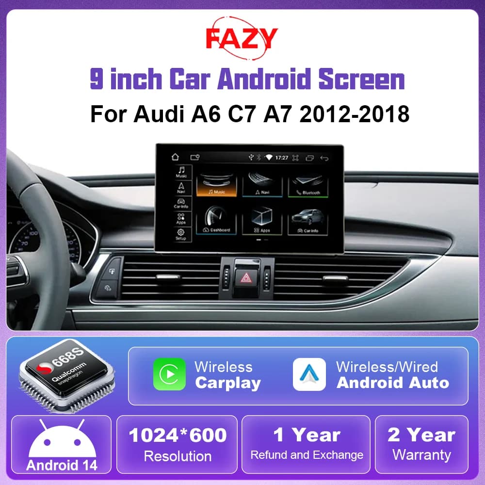 Android 14 Wireless CarPlay Car Radio For Audi A6 C7 A7 2012-2018 MMI 3G Android Auto GPS Navi Stereo Head Unit 4G DSP WiFi SIM
