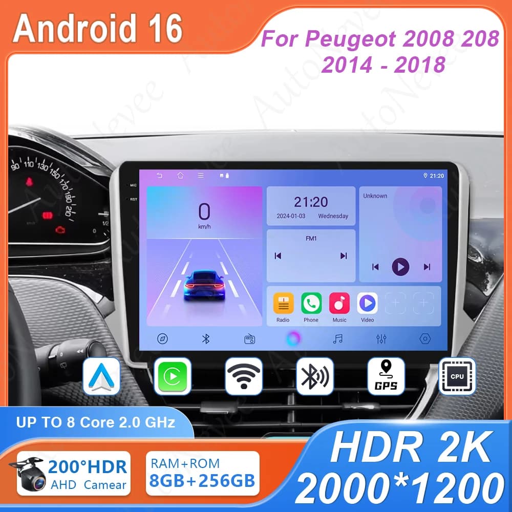 Autoradio per Peugeot 2008 208 2014 - 2018 Wireless CarPlay Android Auto Sistemi Intelligenti Autoradio 4G WIFI Senza 2 din 2din DVD