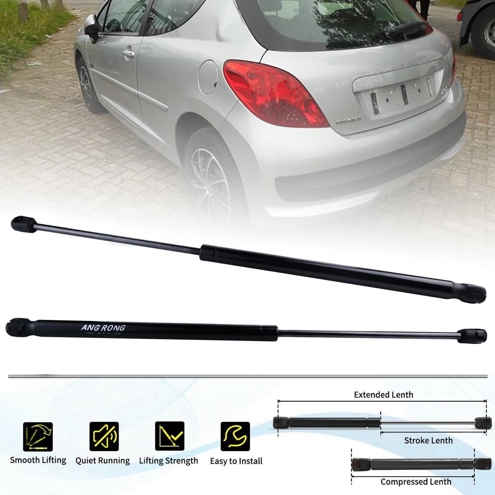 2x Portellone Posteriore Boot Ammortizzatori A Gas Supporto Molla Sollevatore 505mm Per Peugeot 207 Hatchback WA WC 2006-2012
