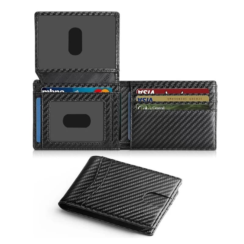 Portafoglio da uomo in pelle Rfid ultra sottile con finestra identificativa Portafoglio multi carte in fibra di carbonio