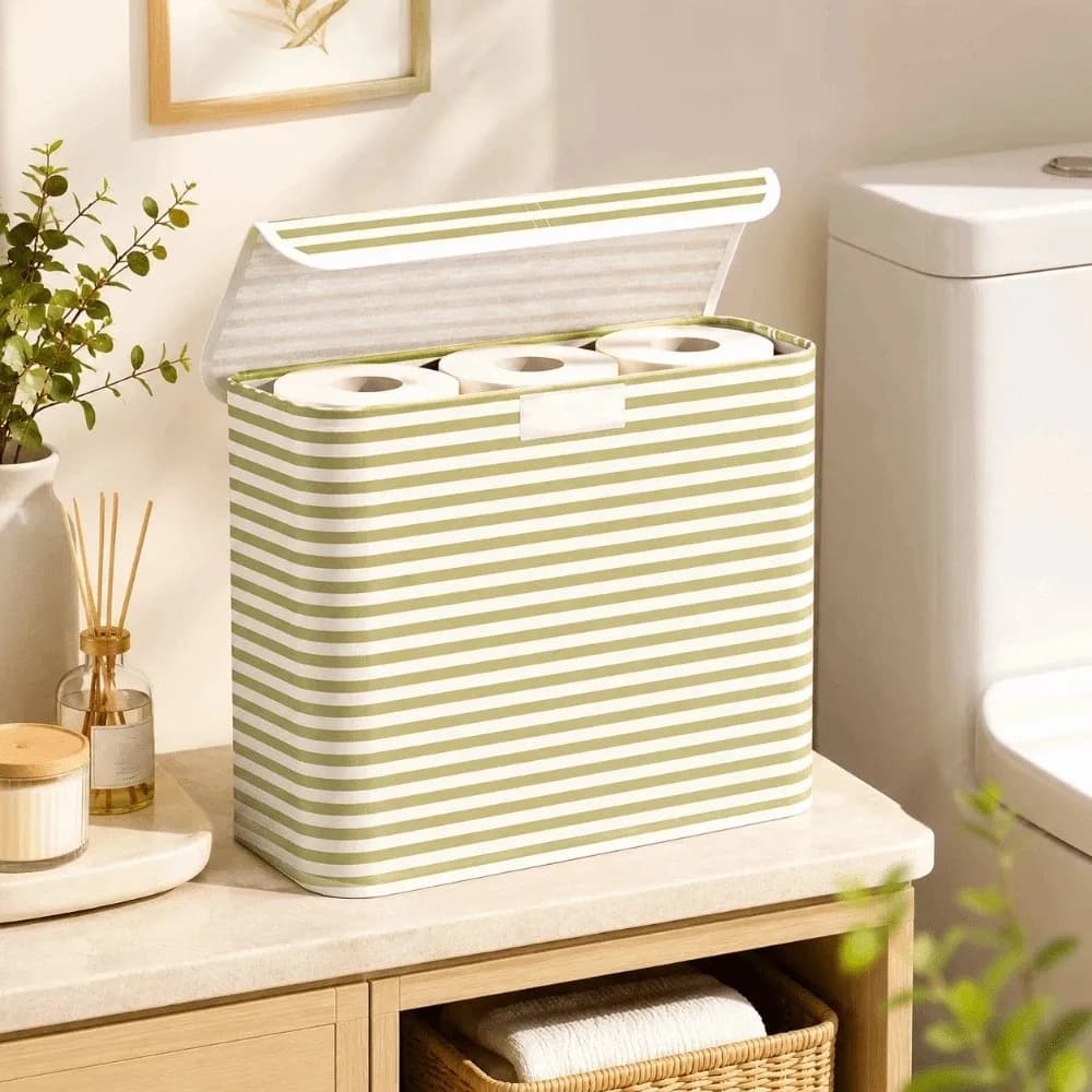 Bathroom Accessories Foldable Toilet Paper Holder With Lid Space-Saving Storage Basket Stripe Printed Laundry Basket Hotel