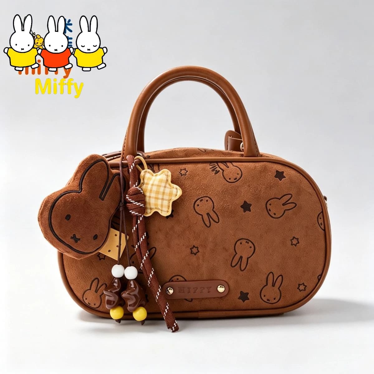 Kawaii Miffy Tote Bag Cute Cartoon Miffy Bowling Bag Bucket Bag 3D Rabbit Ears Single Shoulder BagMakeup StorageBag