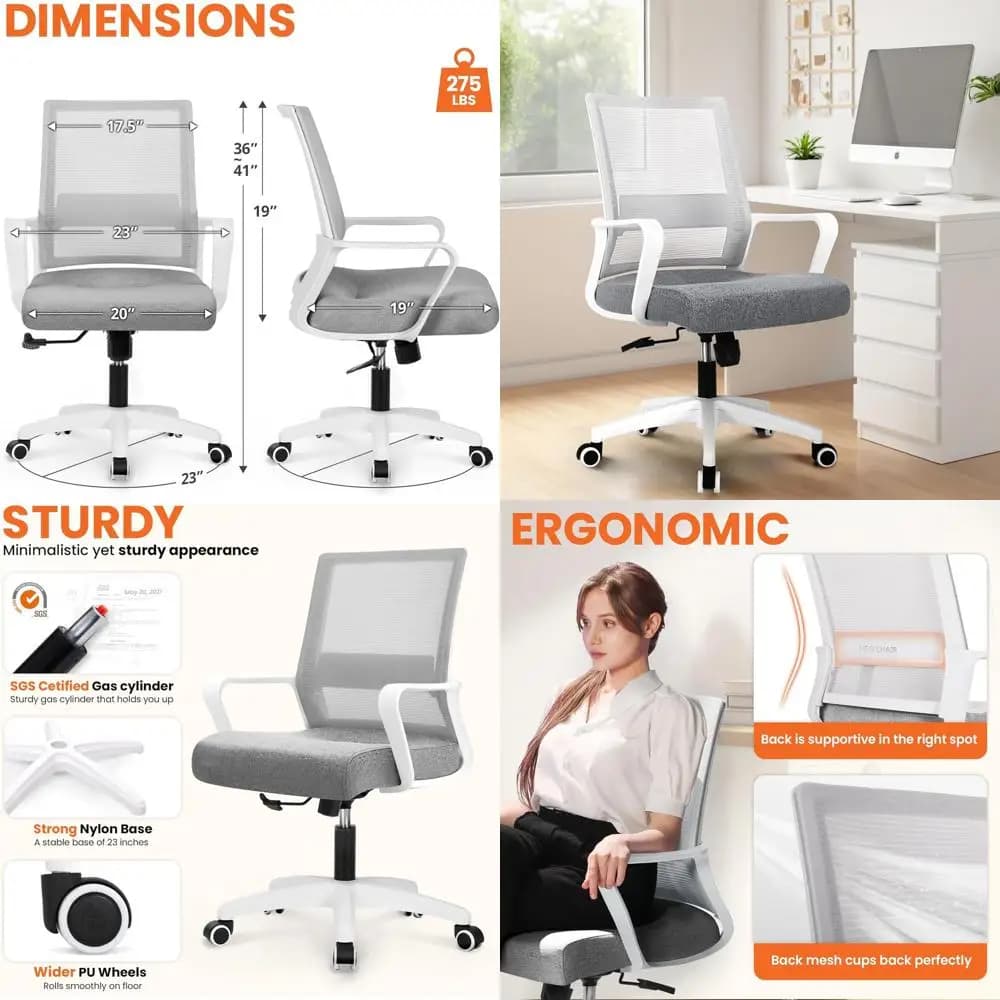 Sedia da Gaming Ergonomica in Rete con Supporto Lombare, Girevole e Regolabile, con Ruote per un Uso Confortevole a Casa o in Ufficio (Grigio)