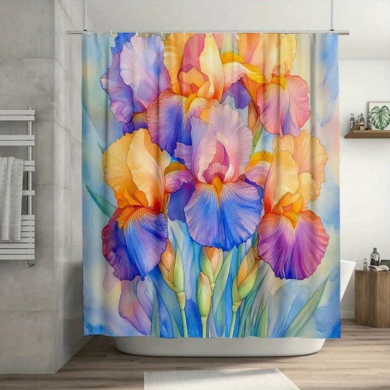 Tenda da doccia con composizione floreale ad acquerello, poliestere resistente, facile da pulire, per l'arredamento del bagno