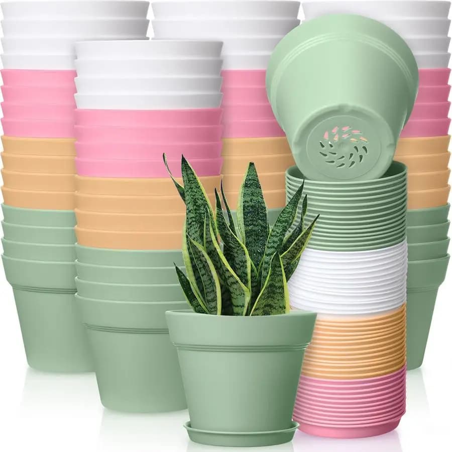 Pack of 54 Vases for Plants of 4 Inches, Small Plastic Vases with Drainage Forum and Submerged for Flowers, Grass Plants and Cactus