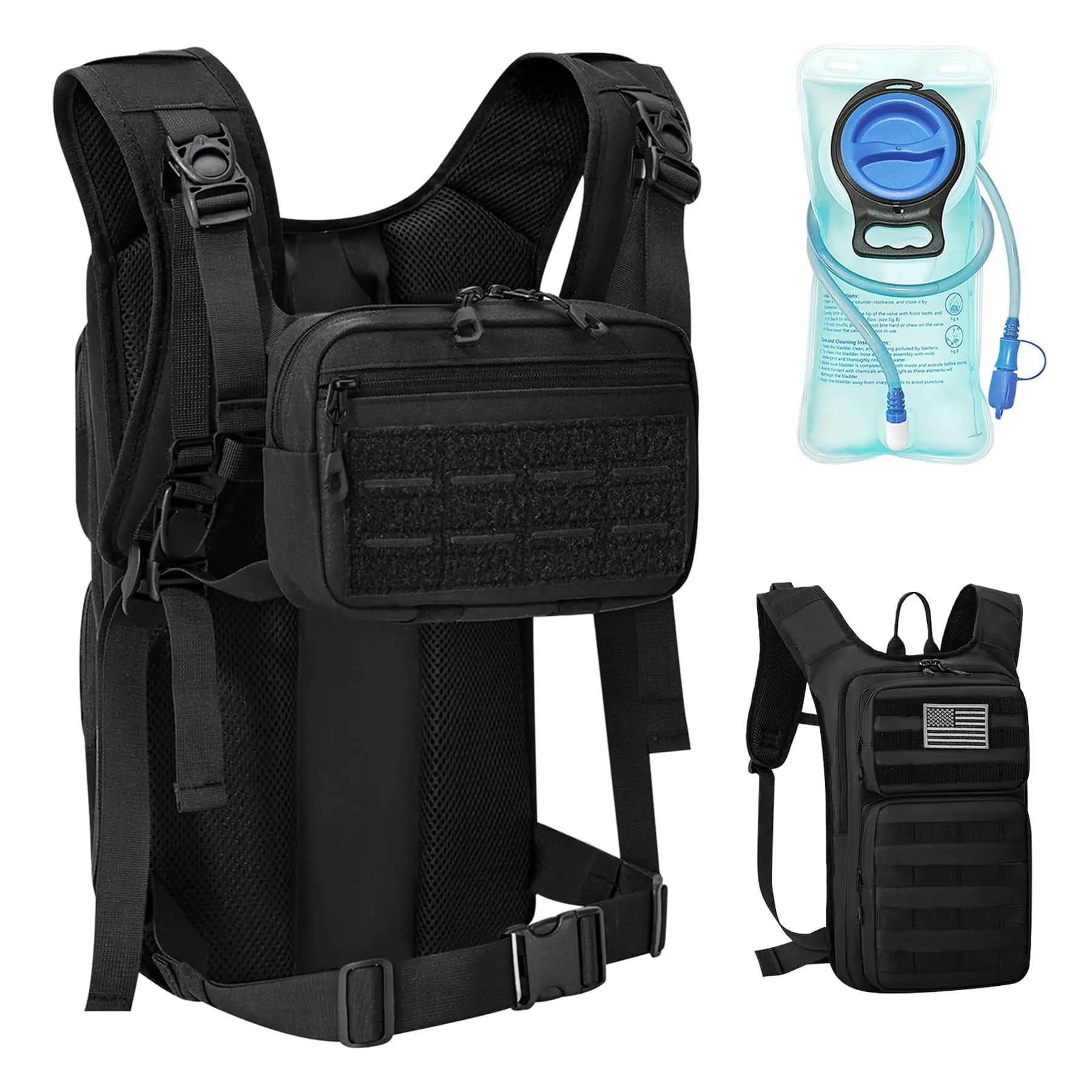 Zaino Tattico per Idratazione con Sacca d'Acqua da 2L, Zaino Sportivo per Escursioni e Ciclismo, Borsa Frontale Portatile