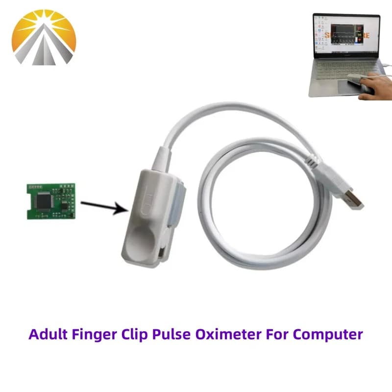 SpO2 sensor for adult finger clip with reusable pulse oxymeter based on laptop PC from USB to PC with PR PI waveform display software