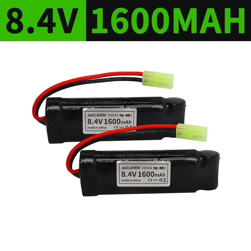 Batteria piatta NiMH 8,4 V 7 S 2/3 A 1600 mAh con connettore Mini Tamiya per pistole softair MP5, SCAR, M249, M240B, M60, RPK, PKM