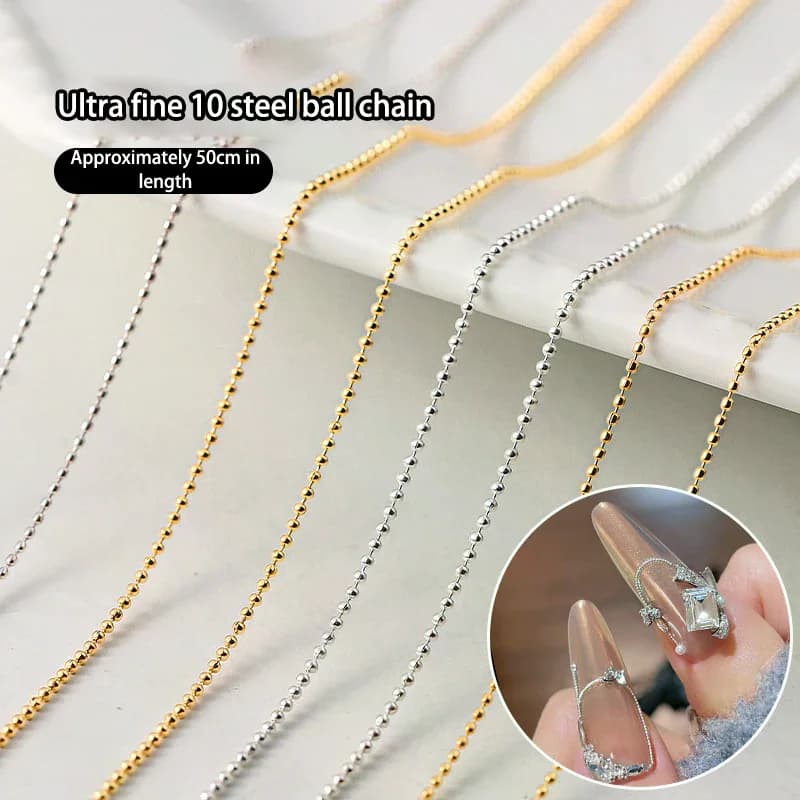 50CM Mini Nail Steel Ball Chain Silver Gold Metal Manicure Accessories 3D Nail Art Decorations Nail Art Chains
