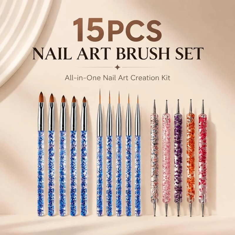 15pcs Nail Art Brush Set Including Uv Gel Nail Polish Brush, Acrylic Nail Brush And Other Manicure Tools