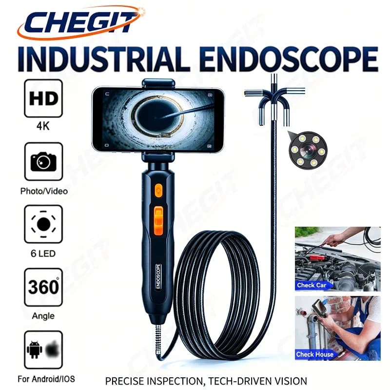 Mobile Endoscope Camera 4K UHD Two-Way Articulated Borescope Camera with Light for Automotive Car IOS Android