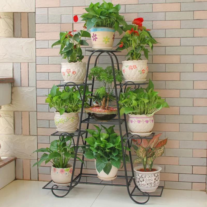 Grande Scaffale Porta Vasi in Ferro Stile Europeo, Espositore per Piante a 9 Livelli da Giardino