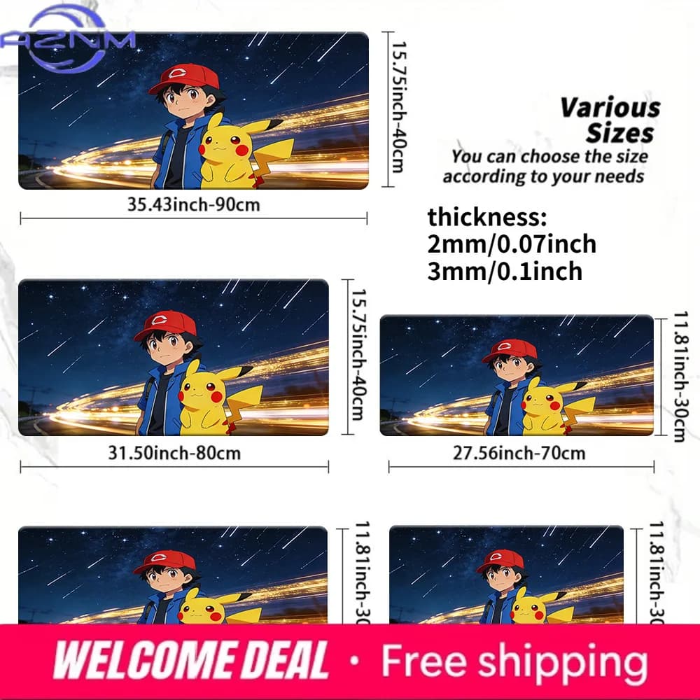 Tappetino per mouse da gioco Pokemon Ash & Pikachu Starry Night, tappetino da scrivania antiscivolo