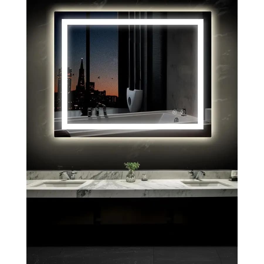 Specchio LED da Bagno 40x32 con Illuminazione Frontale e Posteriore, Specchi da Parete Dimmerabili Senza Gradazioni con Antiappannamento, Infrangibile, Memoria, 3 Colori