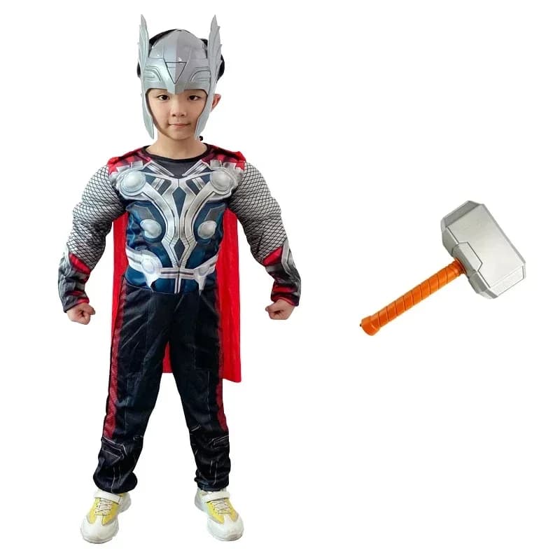 Thor Muscle Anime Smile Hero Costume Cosplay, Combinaison, Marteau Everak, Ensemble Completo, Costumi d'Halloween et de Carnaval