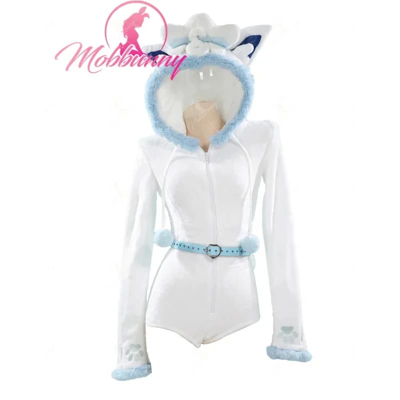 Mobbunny PM Derivative Fluffy Bodycon Sexy Lingeire White Blue Plush Body with hood with tail belt and socks