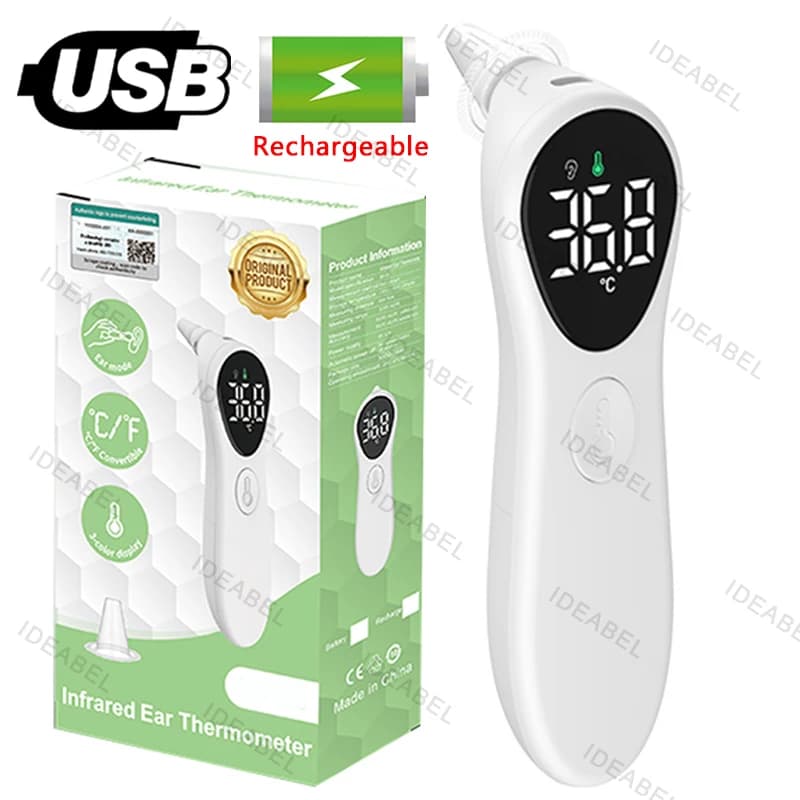Termometro auricolare medico ricaricabile ℃ / ℉ Termometro corporeo laser digitale senza contatto per uso domestico LCD Temperatura febbre per bambini e adulti