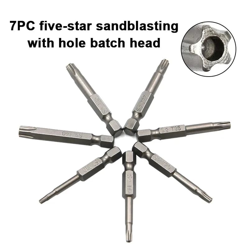 Set of 7 Magnetic Cacciavite Tips with Hexagonal Handle S2, Accessories for Electric Tools T10-T40