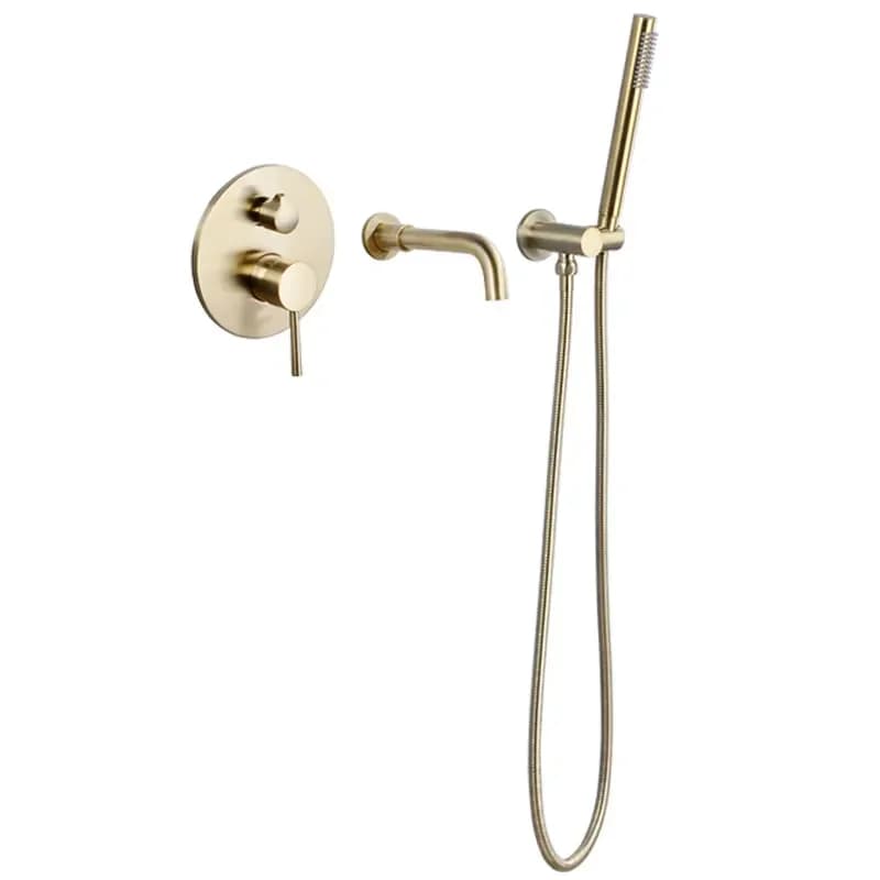 Set doccia per WC domestico Valvola miscelatrice calda e fredda interamente in rame Rubinetto per vasca da bagno Doccia per bagno Oro spazzolato