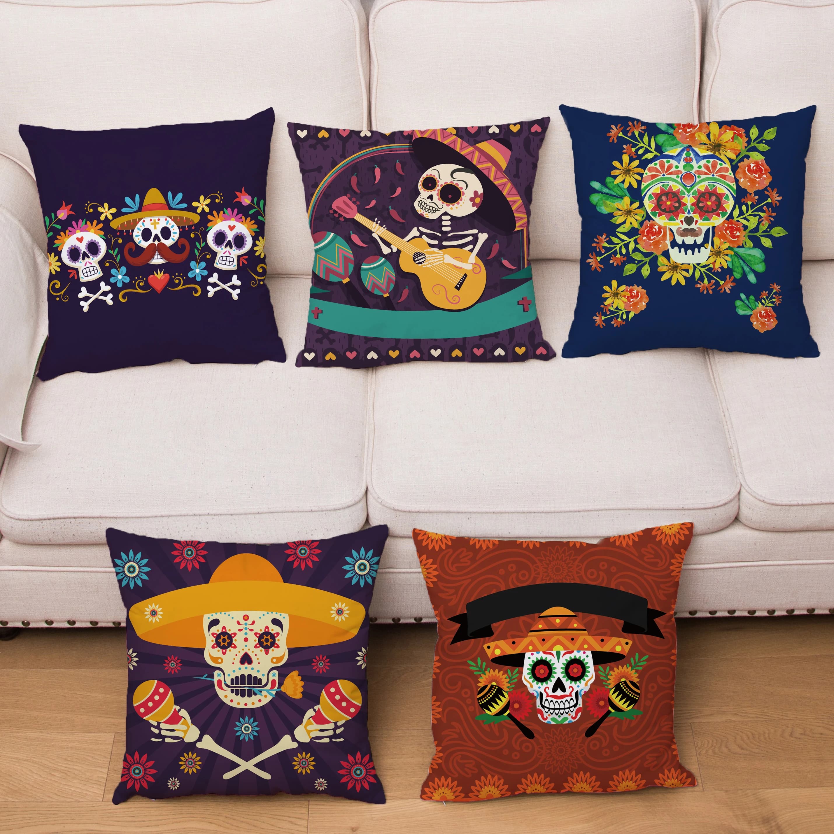 Mexican Day of The Dead federa bedroom living room sofa home decoration federa cartoon flower skull print pillow