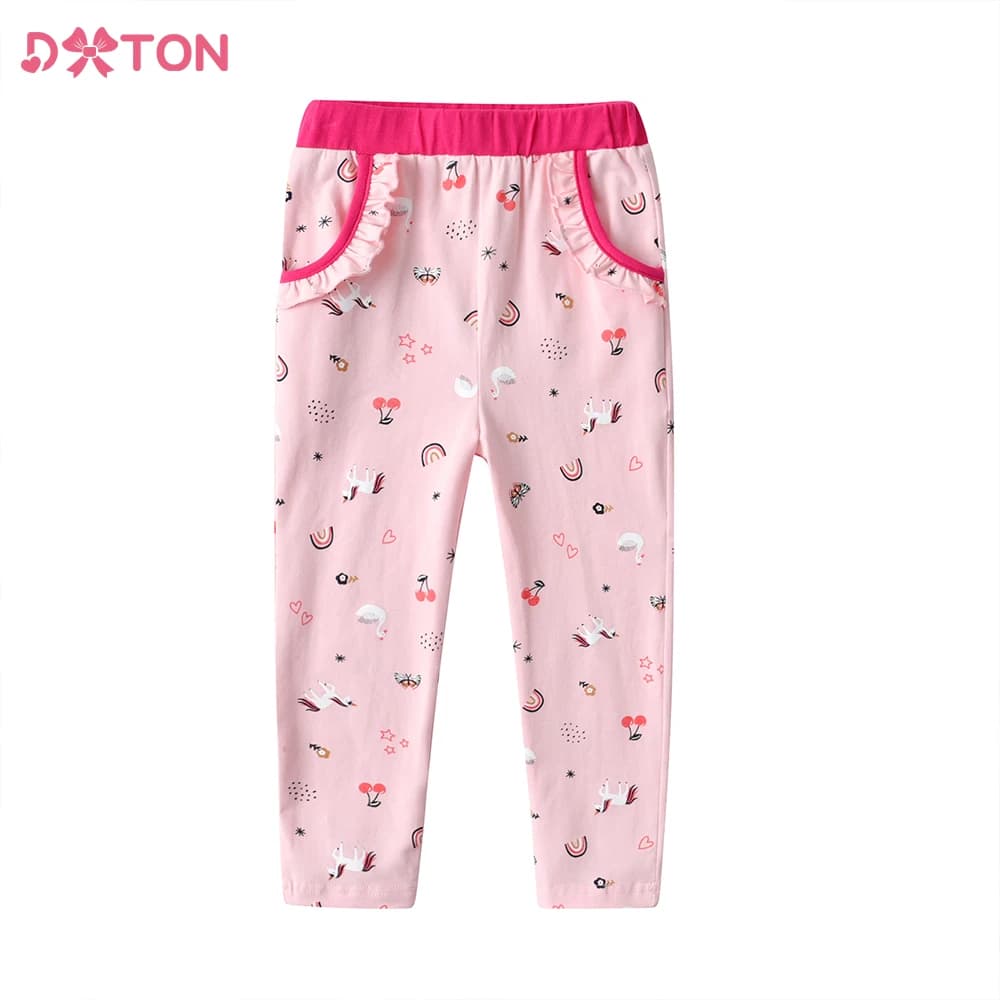 DXTON Pantaloni per bambini in cotone Leggings skinny per bambini per bambini Cartoon Stampa floreale Primavera Autunno Pantaloni casual per ragazze con tasca