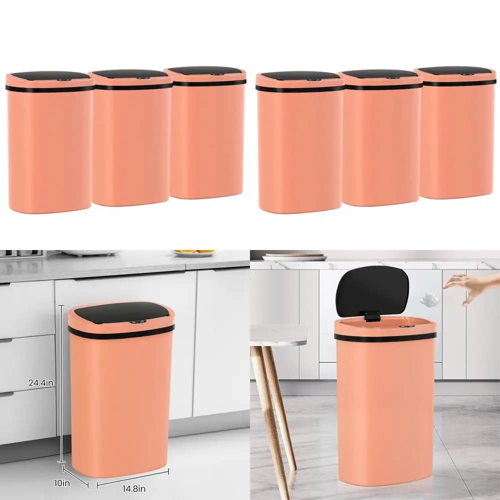 Cestino per Rifiuti Automatico con Sensore da 50L, Ideale per Cucina, Bagno e Camera da Letto (Confezione da 3, Rosa)
