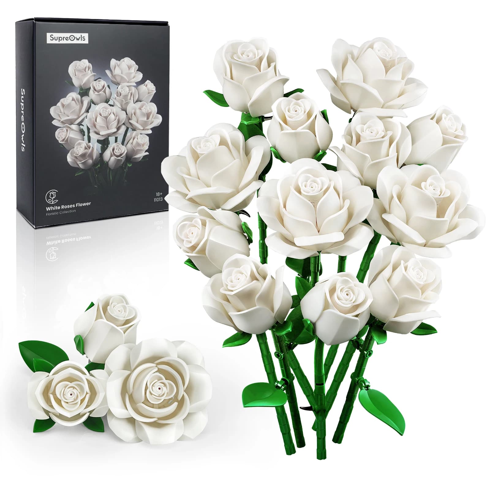 Rose Bouquet Set of Artificial Flower Blocks Home Decoration Floral Wedding Brick Toys Christmas Valentine's Gift for Adults