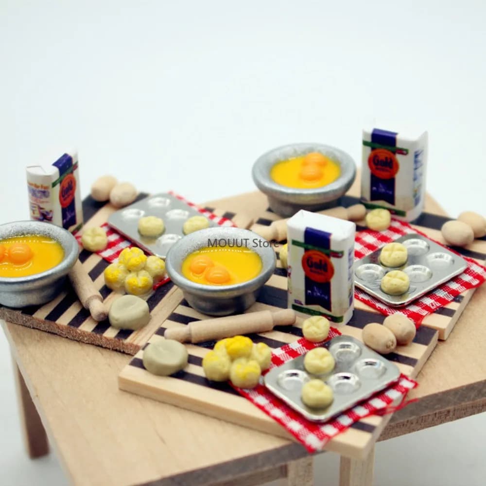 1pc Doll Home Miniature Food Toy Noodle Making Table, Egg, Milk, Bread, Vegetable Tagliere Food Game Simulation Model