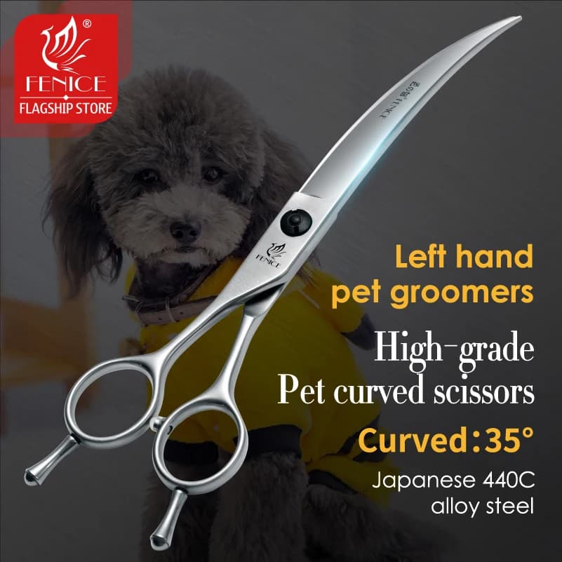 Fenice professionale mano sinistra 7/7, 5 pollici Super curvo 35 ° forbici da toelettatura per cani cesoie forbici da taglio per animali domestici prodotti per cani