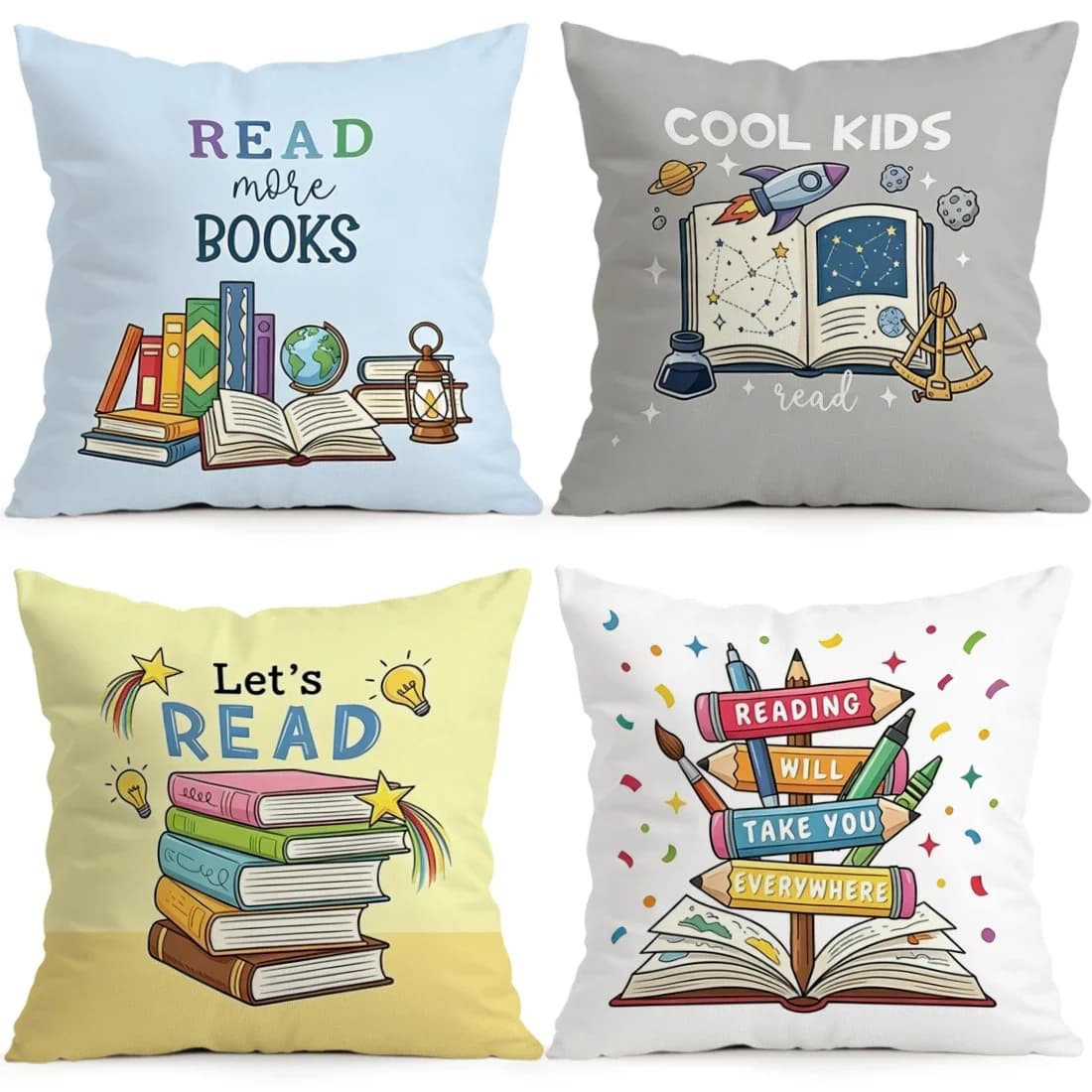 1/4pcs Back To School Reading Cushions Pillowcase Polyester Cushion Cover Throw Pillow Pillowcover Home Car Sofa Decor