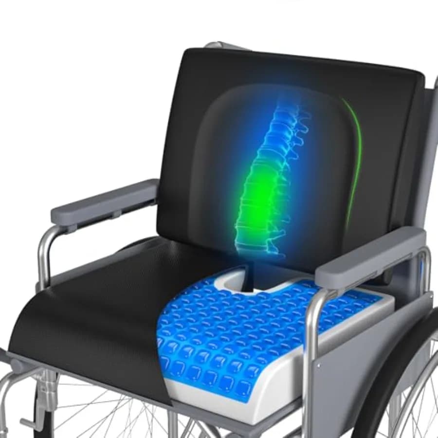 Cuscini per Sedia a Rotelle 18''x16''x3'' in Gel con Supporto Lombare, Set da 2 Pezzi per Alleviare Sciatica, Dolore alla Schiena e Coccige