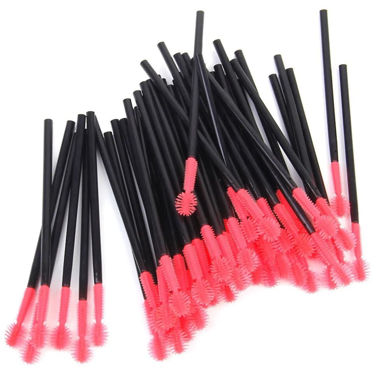 50 Pieces Disposable Brushes for Eyelashes, Mascara Applicators with Black and Red Silicone Head, Plastic Handle to Separate Eyelashes
