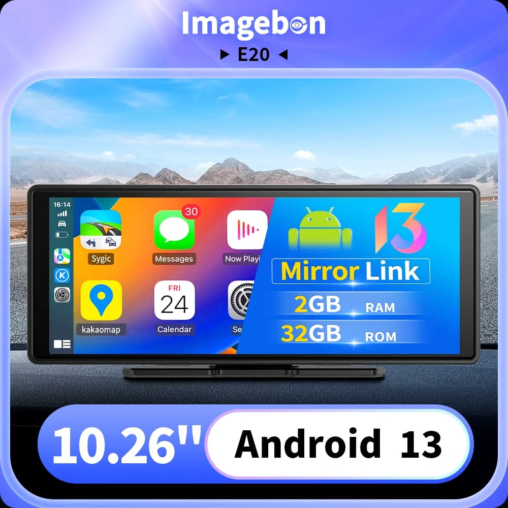 Imagebon E20 10.26" Android 13 Wireless Android Auto Carplay Dashcam All-In-One Dash Cam with GPS Netflix Fm AI Voice