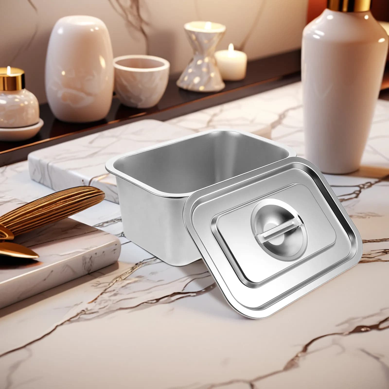 Contenitore per Compostaggio in Acciaio Inox, Bidone da Cucina con Coperchio per Rifiuti Alimentari, Contenitore per Compostaggio Interno