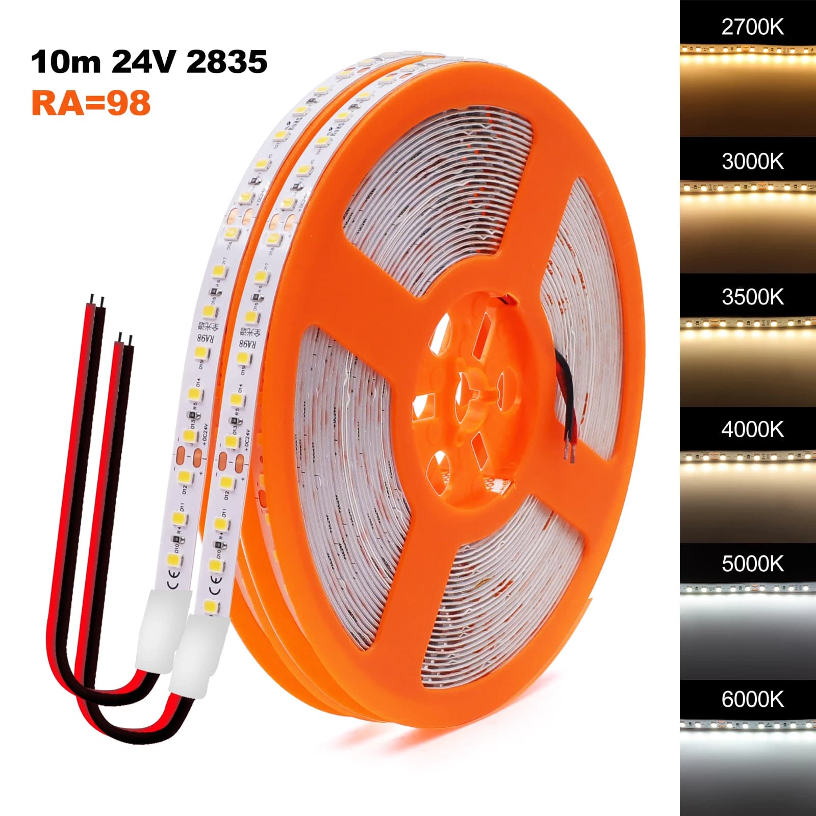 Striscia LED RA98 24V 12V 8MM PCB Spettro completo 2700K 3000K 3500K 4000K 5000K 6000K Senza sfarfallio 2835 120Led/M Nastro luminoso