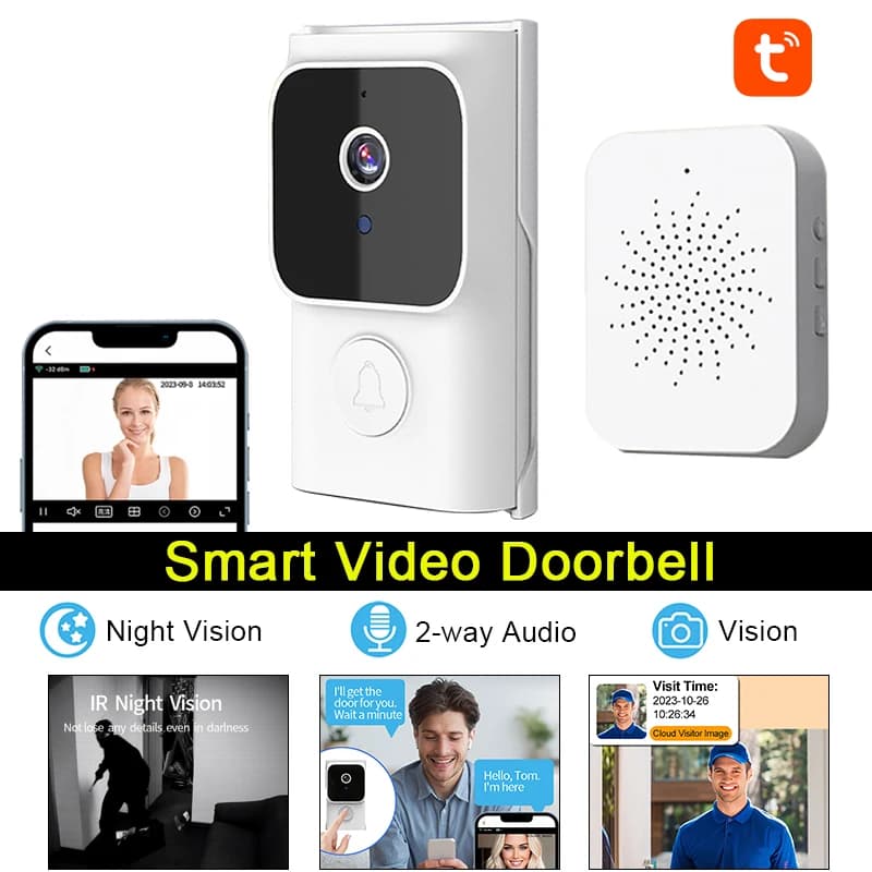 Campanello Video Intelligente Tuya a Basso Consumo, Controllo Remoto tramite App, Citofono Bidirezionale, Visione Notturna, Campanello di Sicurezza Domestica