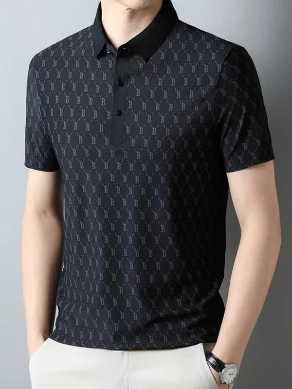Camicia a maniche corte da uomo in seta ghiaccio, con colletto a risvolto, elasticizzata, estiva, di alta gamma, stampata, per affari