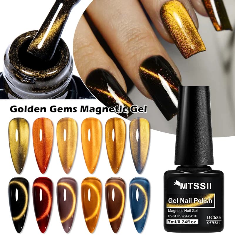 Mtssii 7ml Gemme dorate Smalto magnetico per gatti Gemme dorate Effetto gel per occhi di gatto Soak Off Vernice semipermanente per manicure