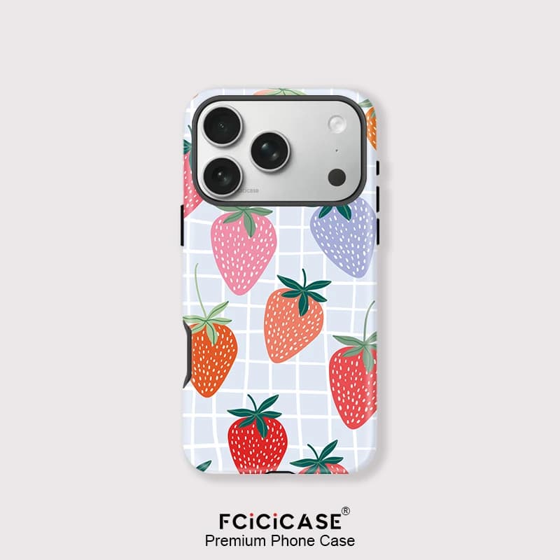Custodia per Telefono di Lusso in Acrilico Opaco Fcicicase per iPhone 11 12 13 14 15 16 17 Pro Max Air Plus con Motivo Fragola Magnetico