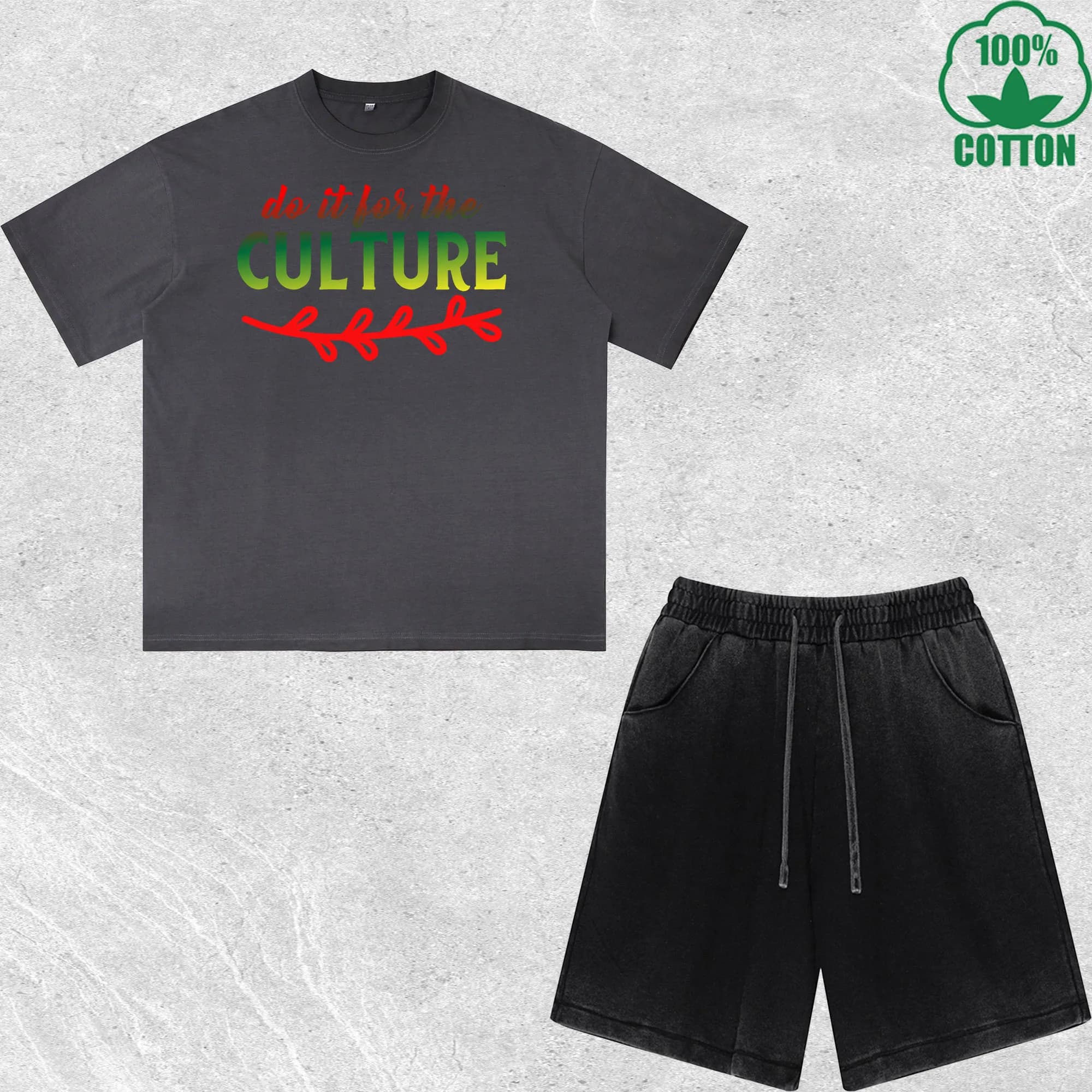 Set T-shirts and Shorts Printed Effetto Usurato, Clothing Wide, Trendy e alla Moda, 100% Cotton, Convenience Pack