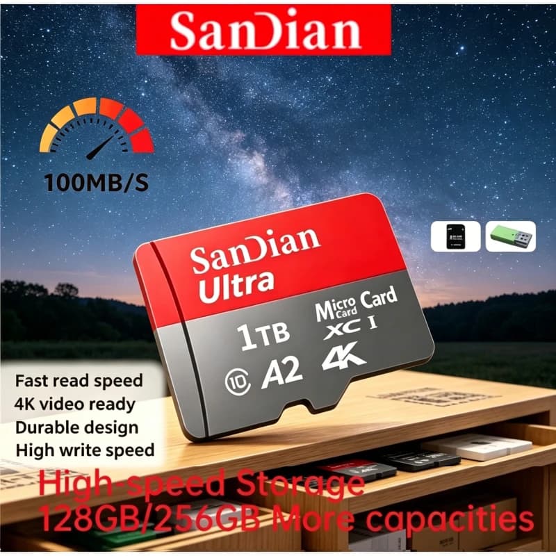 Micro TF/SD Card U3 High Speed – 100% Original Mini TF Card Reader + 128GB Original Memory Card for Camera, Phones, Tablets