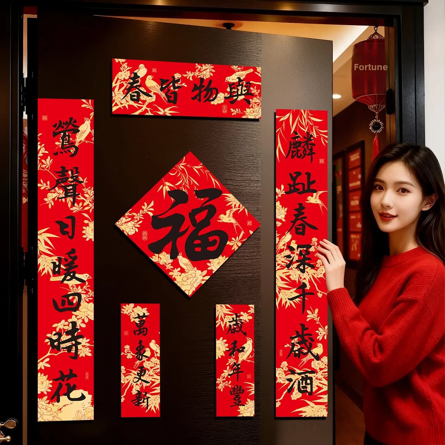 Creative Calligraphy New Year Decorations 2026 Year Spring Couplets Door Stickers Lucky Character Set Festive Supplies