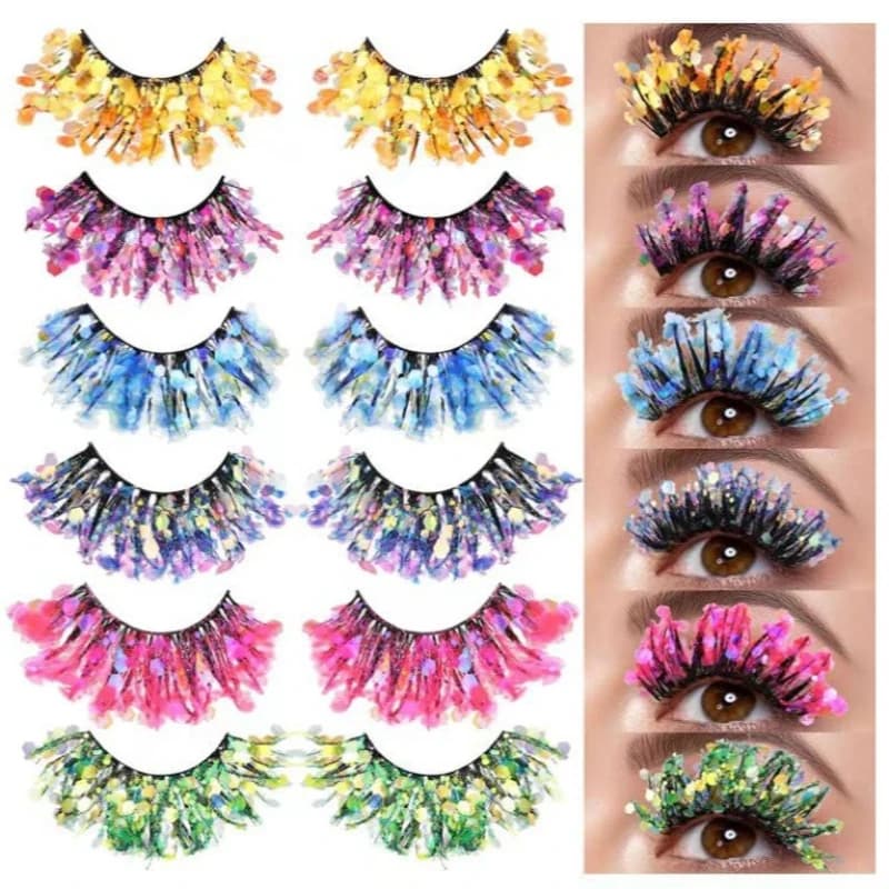 Colorful Finte 3D Eyelashes with Glitter, Paillettes and Strass, Voluminous and Dramatic, Sparkling and Mass