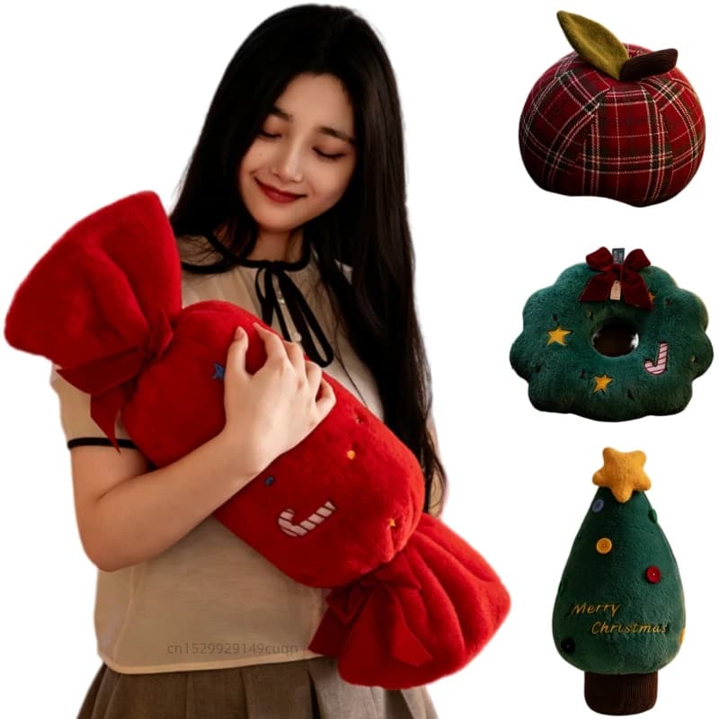 Creative New Christmas Plush Doll Soft Pillow Candy Apple Christmas Tree Wreath Stuffed Toy Home Decoration Sleep Comfort Gift