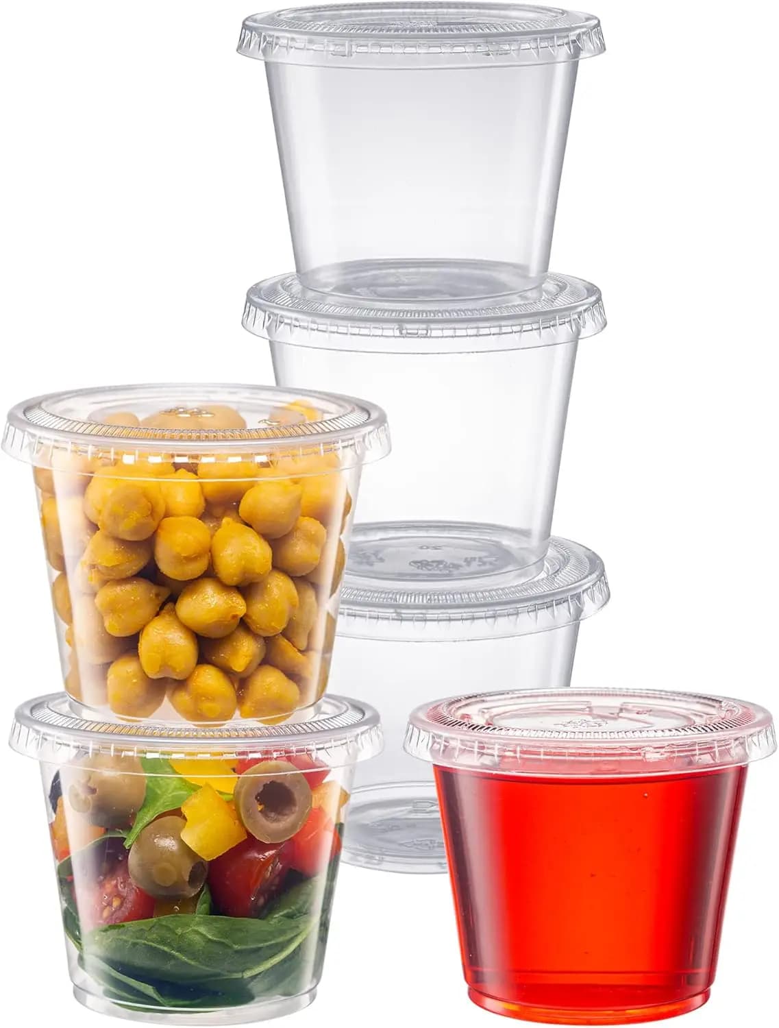 Contenitori Monouso in Plastica da 5,5 oz con Coperchi [100 Pezzi] - Durevoli, Impilabili, Resistenti alle Perdite per Snack, Contorni e Preparazione Pasti